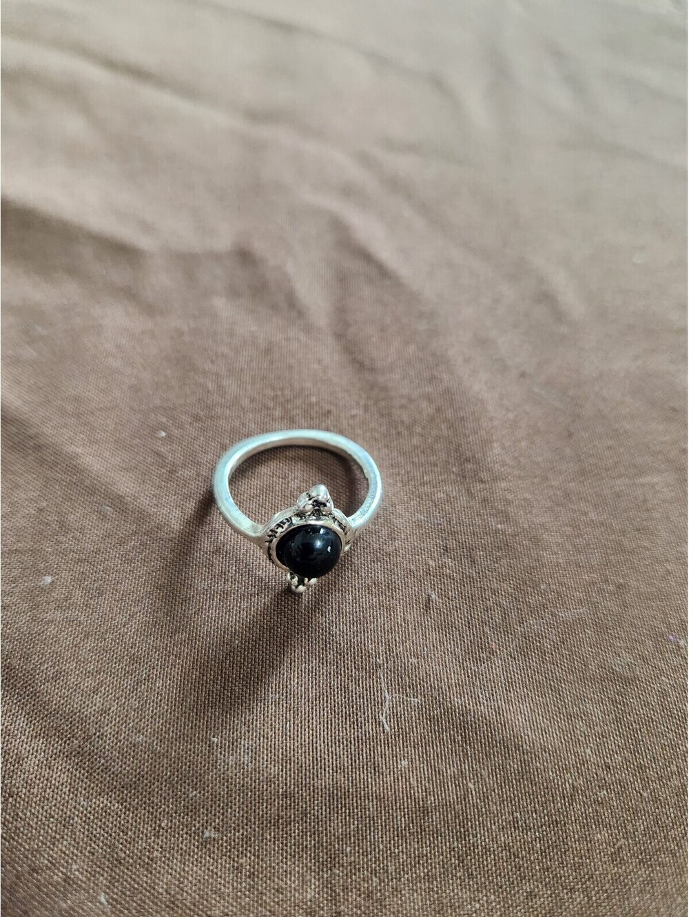 Vintage Style Silver Tone Ring with Black Faux Onyx Stone